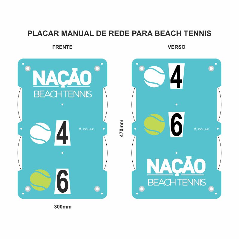 placar de rede para beach tennis, dupla face, personalização online